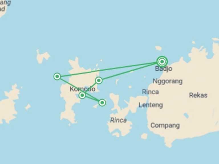 Map of Labuan Bajo Tour with 4 destination visits for the trip: Komodo Liveaboard Tour (3 Days 2 Nights)