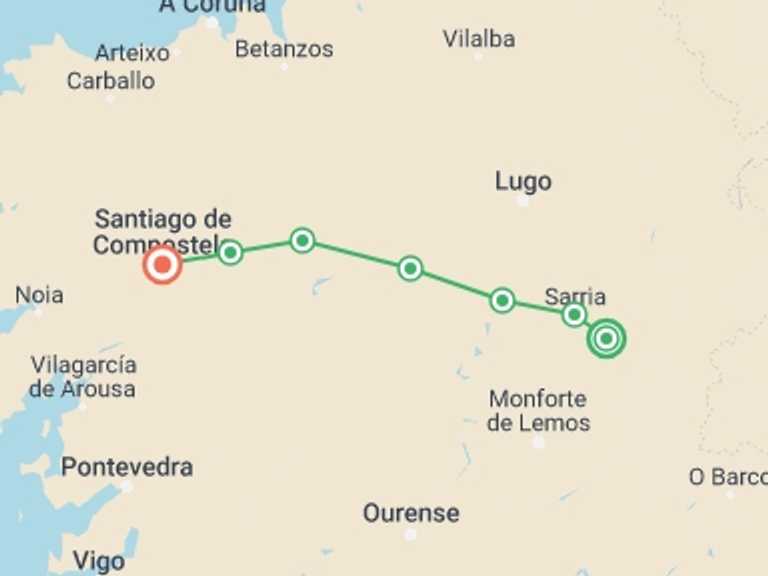 Map of Spain Tour with 8 destination visits for the trip: Trekking the Camino de Santiago