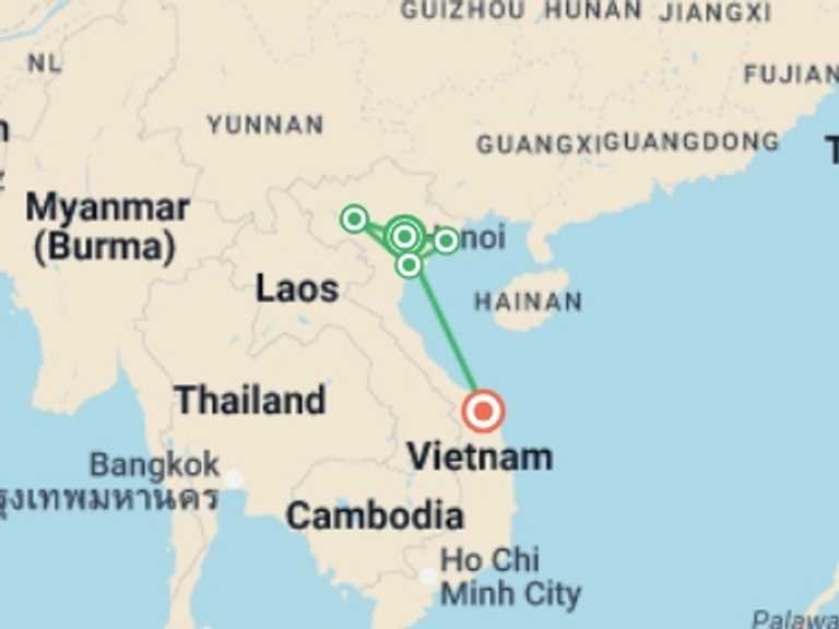 Map of 11-Day Asia Tour with 9 destination visits for the trip: 11-day Private Tour: Vietnam's Green Getaway
