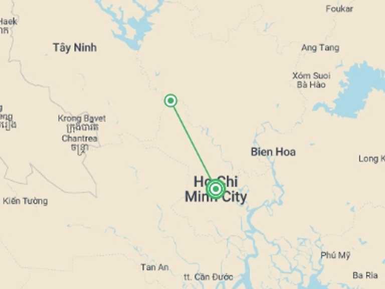 Map of a War sites Tour with 1 destination visits for the trip: Ho Chi Minh City & Cu Chi Tunnels - 5 days