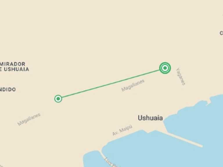 Map itinerary of South America Tour in November 2026 with 2 destination visits for the trip: Argentina: Ushuaia Tour - 4 days
