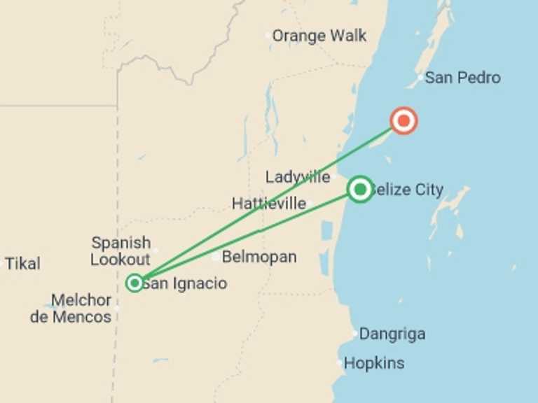 Map of North America Tour with 3 destination visits for the trip: Solo-ish Belize