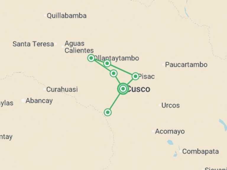 Map of Cusco Adventure Tour with 2 destination visits for the trip: Cuzco Welcome Package 4D/3N