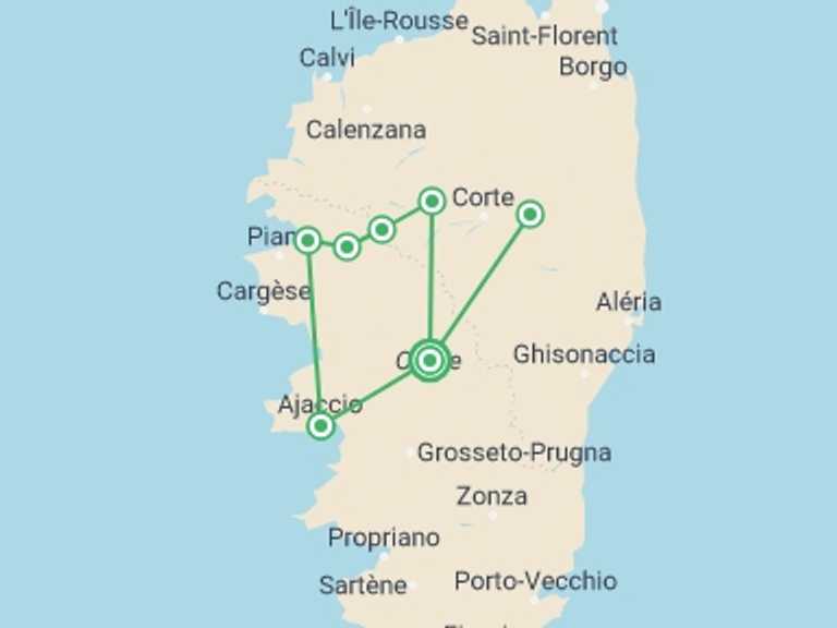 Map of Europe Trekking and Hiking Tour with 6 destination visits for the trip: Corsica Hike: Mountains to Sea