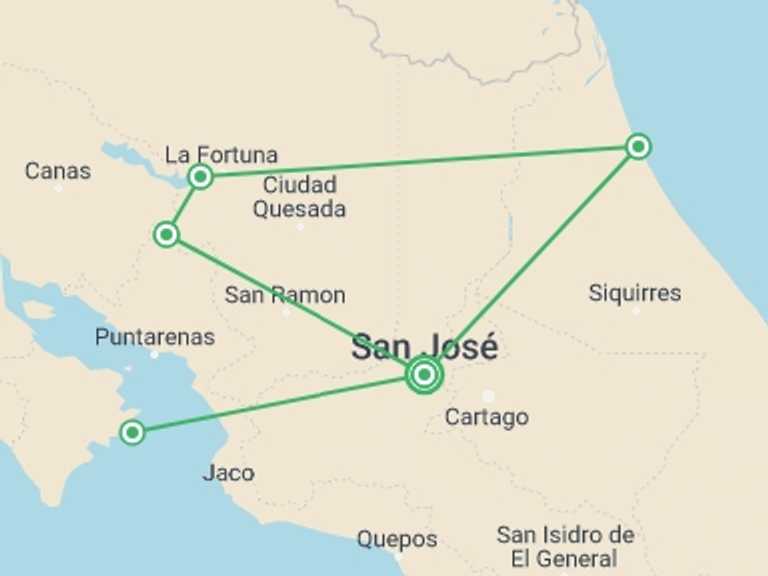 Map of a Active and outdoor Tour with 5 destination visits for the trip: The Best Of Costa Rica