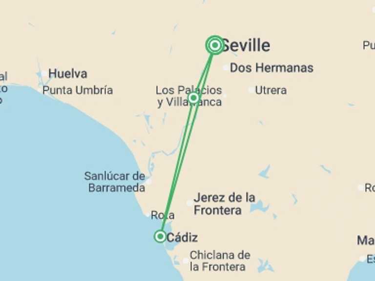 Map of France and Spain Tour with 4 destination visits for the trip: Unforgettable Cruise through Andalusia for an Exceptional Celestial Spectacle (port-to-port cruise)