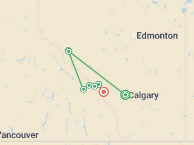 Map of North America Tour with 9 destination visits for the trip: Discover the Canadian Rockies