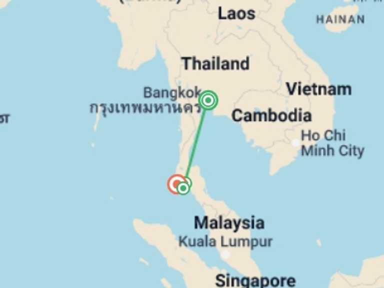 Map of Bangkok Active and outdoor Tour with 5 destination visits for the trip: Thailand Escape