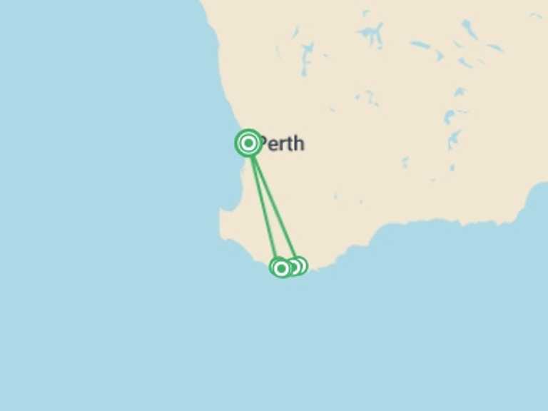 Map itinerary of Australia Tour in October 2027 with 7 destination visits for the trip: Hike the Bibbulmun Track: Walpole to Denmark