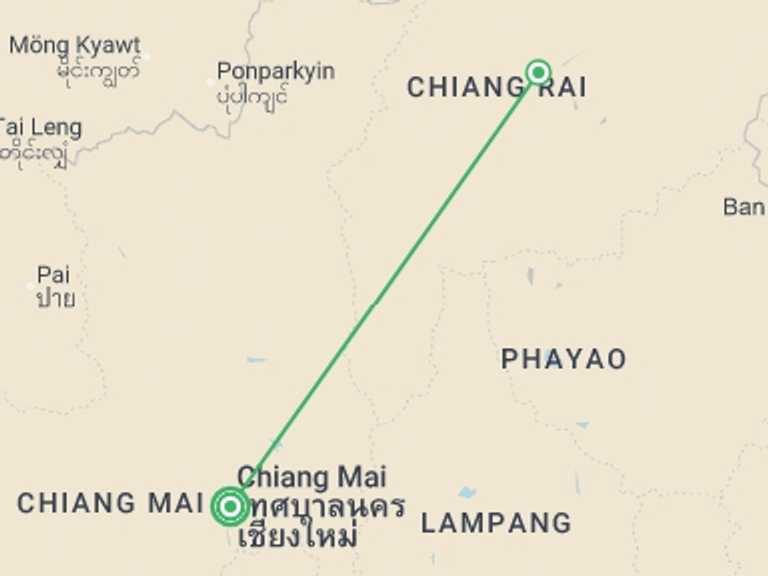 Map of Thailand Explorer Tour with 2 destination visits for the trip: Thailand Voluntour 15D/14N