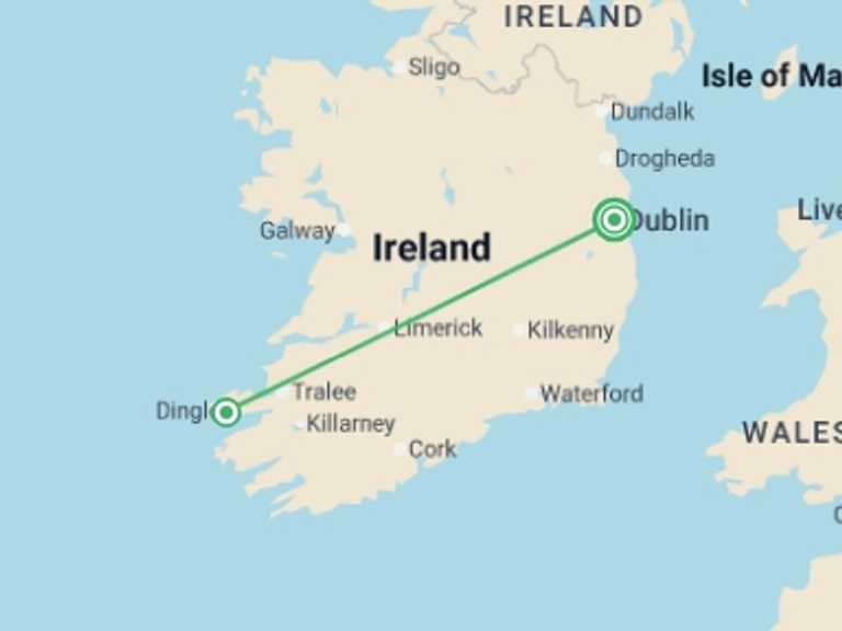Map of Ireland Tour with 3 destination visits for the trip: Wild Ireland Express (Hotel) - 3 days