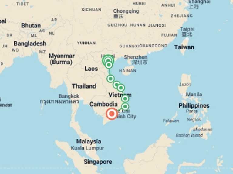 Map itinerary of Hanoi Tour in July 2027 with 8 destination visits for the trip: Epic Vietnam: Hanoi, Ho Chi Minh City & Handmade Noodles