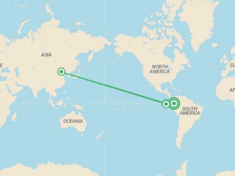 Map itinerary of South America Tour in September 2026 with 4 destination visits for the trip: Quito & Galapagos Cruise - 7 days