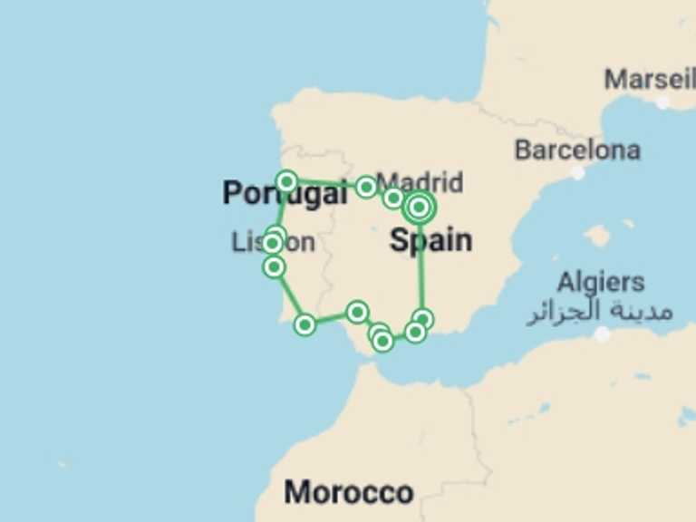 Map itinerary of Lisbon Tour in November 2026 with 8 destination visits for the trip: Spain & Portugal in Low Season