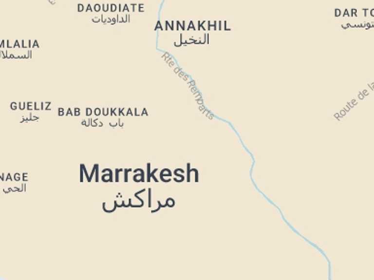 Map of Marrakech Walking Tour with 2 destination visits for the trip: Marrakech: Medina Souks, Hidden Markets and Shopping Tour
