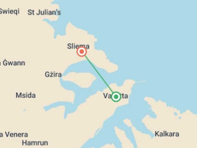 Map itinerary of Europe Tour in June 2026 with 2 destination visits for the trip: Easy Pace Malta