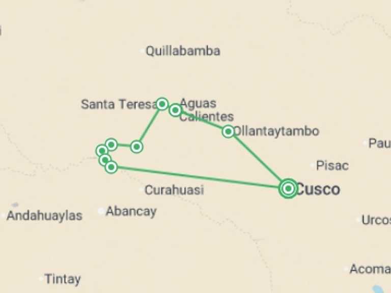 Map of a Bicycle Tour with 8 destination visits for the trip: Choquequirao Trek to Machu Picchu 9D/8N
