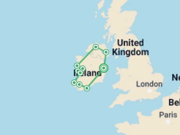 Map of Ireland Tour with 11 destination visits for the trip: The Ultimate Ireland 10-Day Tour