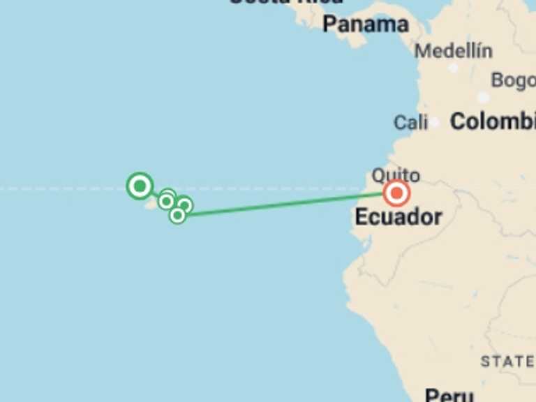 Map itinerary of Quito Tour in November 2026 with 8 destination visits for the trip: South Galapagos Island Hopping