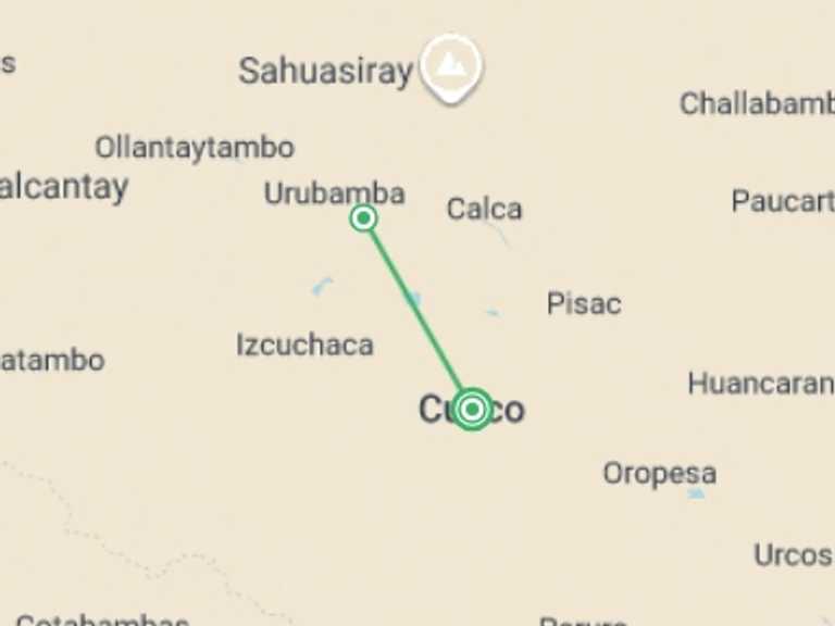 Map of Peru Tour with 2 destination visits for the trip: 2-day Private Sacred Valley Experience: Waterfall, Hummingbirds & Chinchero