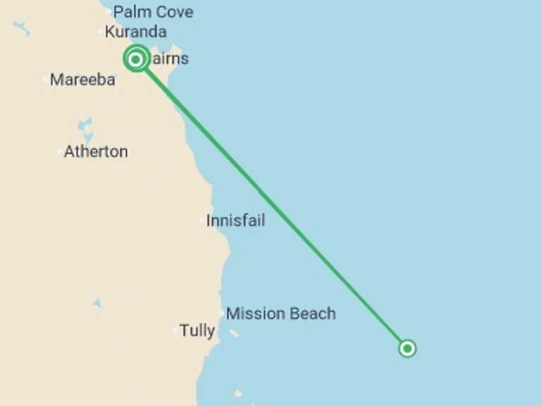 Map itinerary of Oceania Tour in Summer with 3 destination visits for the trip: Cairns and the Great Barrier Reef