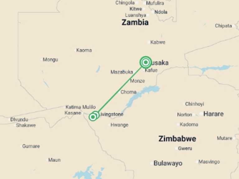 Map of Africa Tour with 3 destination visits for the trip: Zambezi Canoe Safari