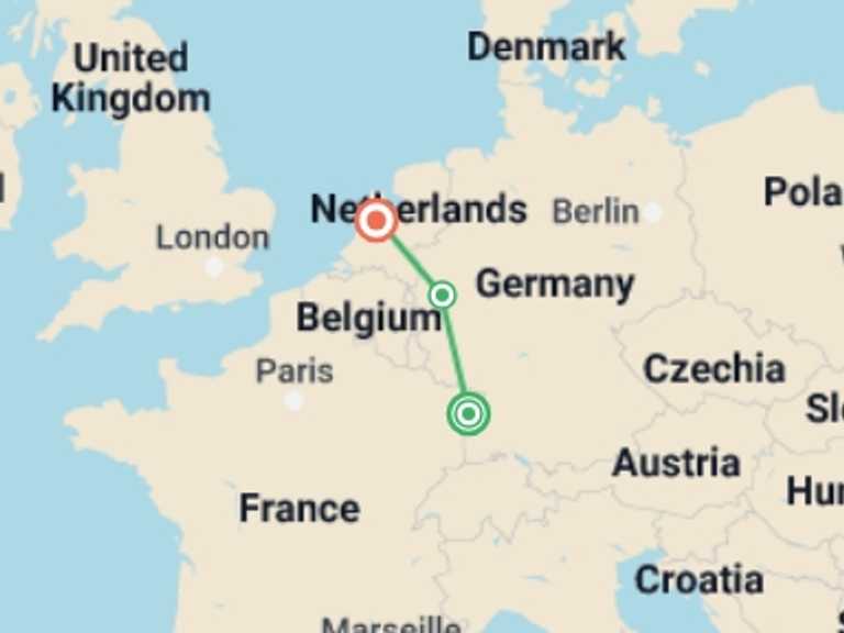 Map of 5-Day Strasbourg Tour with 3 destination visits for the trip: Rhineland and Dutch Christmas (port-to-port cruise)