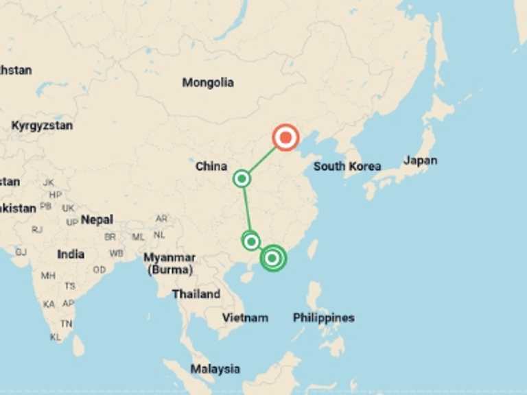 Map of 10-Day Xian Tour with 6 destination visits for the trip: China Highlights