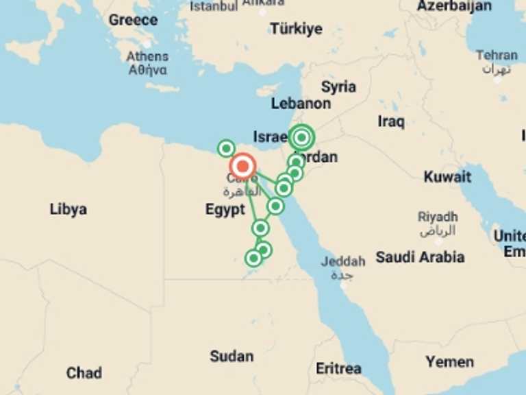 Map of a 4x4, quad and ATV Tour with 11 destination visits for the trip: Jordan & Egypt Uncovered