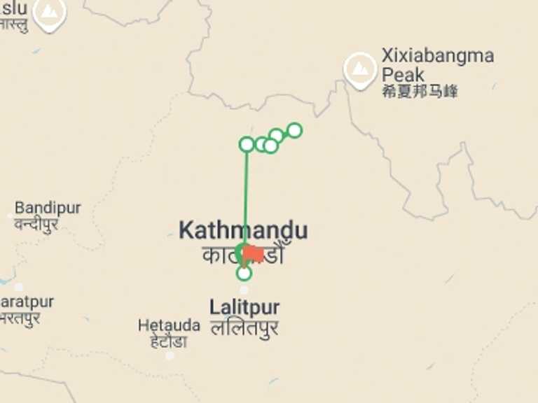 Map itinerary of Nepal Tour in Winter with 7 destination visits for the trip: Langtang Valley Trekking 
