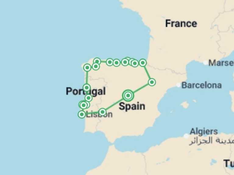 Map itinerary of Mediterranean Tour in August 2026 with 8 destination visits for the trip: Northern Spain & Portugal Discovered (Superior) - 13 days