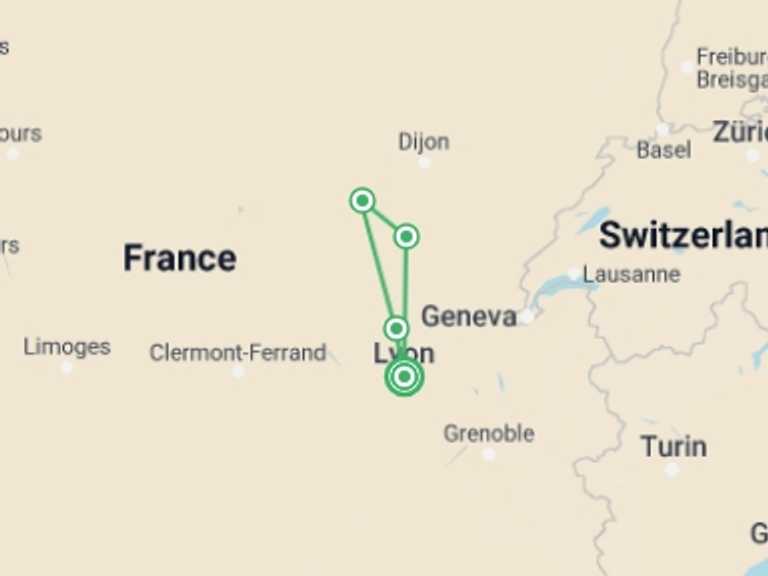 Map of Paris Explorer Tour with 5 destination visits for the trip: Exceptional Wine Tasting Cruise in Burgundy: Beaujolais Nouveau (port-to-port cruise)