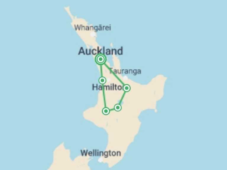 Map of Auckland Tour with 5 destination visits for the trip: New Zealand – North Island Multisport