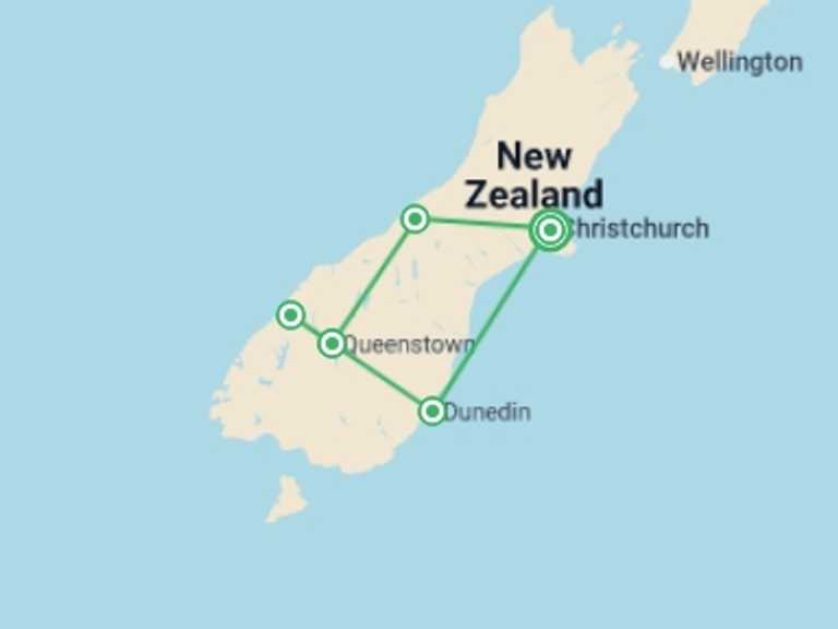 Map of a City sightseeing Tour with 5 destination visits for the trip: The Southern Drift