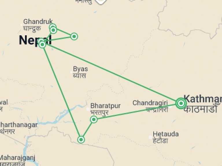 Map itinerary of South Asia Tour in October 2027 with 8 destination visits for the trip: Nepal: Women's Expedition