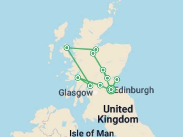 Map of Glasgow Art and architecture Tour with 7 destination visits for the trip: Classic Scotland Self Drive