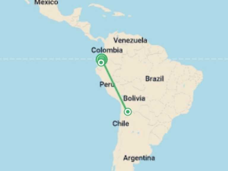 Map of a Lagoons Tour with 6 destination visits for the trip: 8 Days Ecuador: From Highlands to Hot Springs