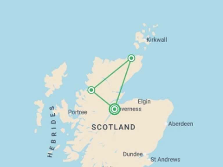 Map itinerary of Inverness Tour in February 2026 with 3 destination visits for the trip: Best of the North Coast 500 - 3 days