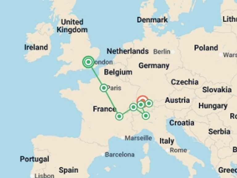 Map of London Walking Tour with 8 destination visits for the trip: London to Zurich