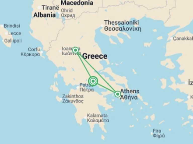 Map itinerary of Greece Tour in Summer with 3 destination visits for the trip: 3 Days Delphi And Meteora Tour