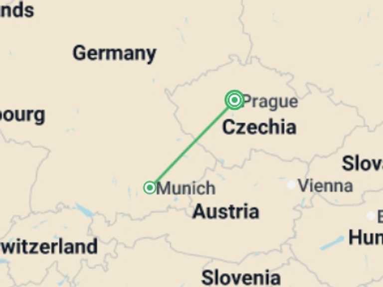 Map itinerary of Europe Tour in Fall with 2 destination visits for the trip: The Magic of Czechia