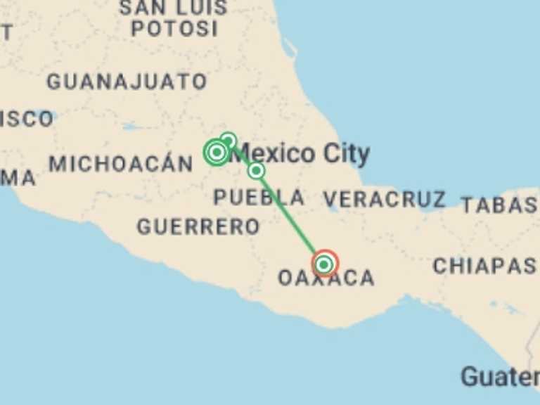 Map of North America Tour with 5 destination visits for the trip: Signature Mexico | Among Ruins & Ritual