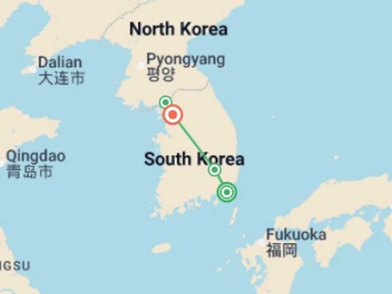 Map itinerary of Asia Tour in September 2026 with 3 destination visits for the trip: Shining South Korea