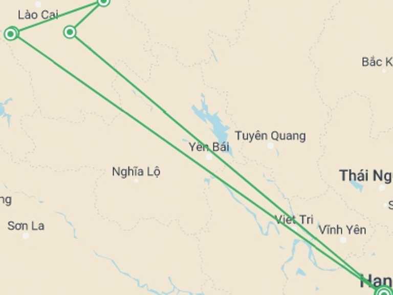 Map itinerary of Hanoi Tour in January 2027 with 3 destination visits for the trip: 2D1N Sapa Tour with Fansipan Peak Visit