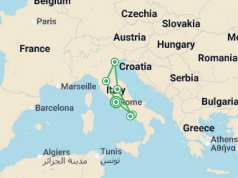 Map itinerary of Europe Tour in Spring with 7 destination visits for the trip: Best of Italy - Small Group