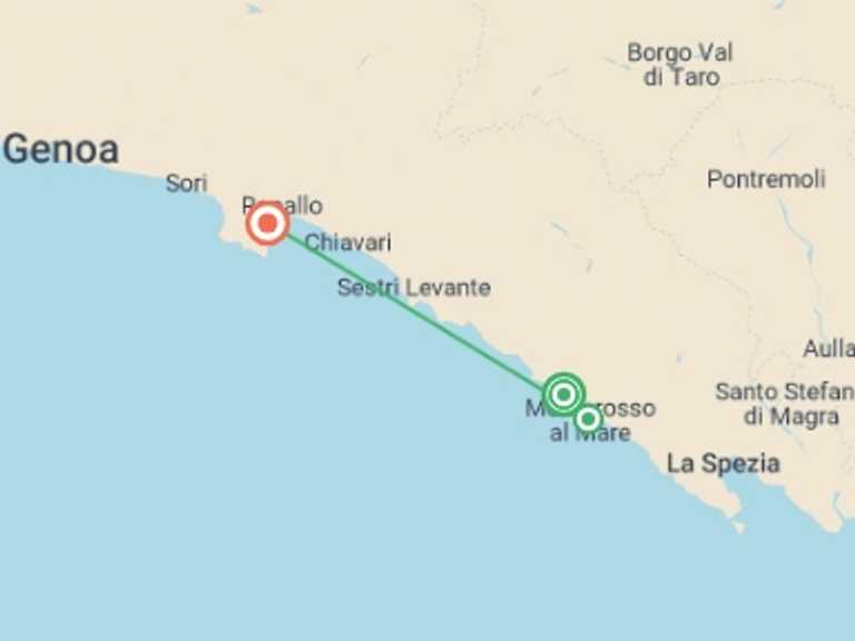 Map itinerary of Cinque Terre and Liguria Tour in Spring with 3 destination visits for the trip: Cinque Terre: Hike, Bike & Kayak