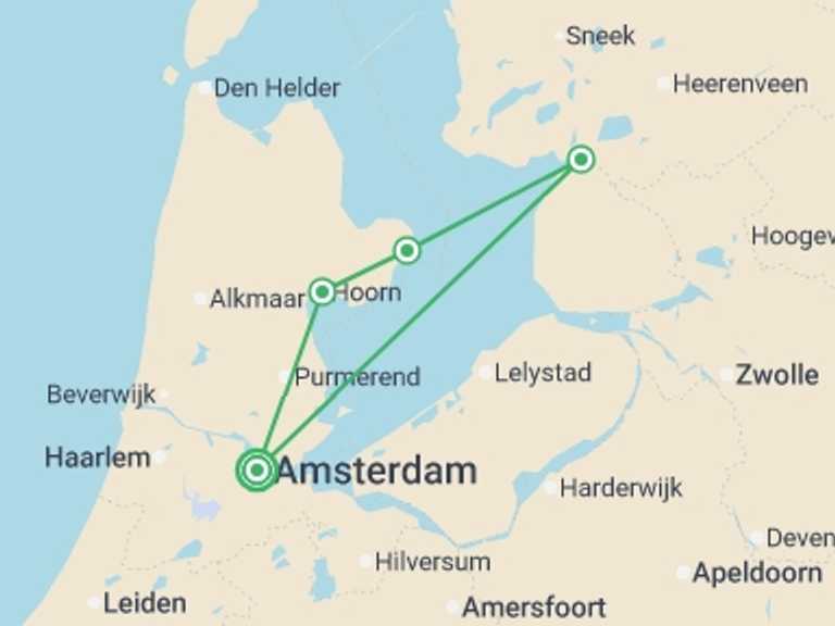 Map of Europe Tour with 3 destination visits for the trip: Cruise on the IJsselmeer, one of Holland's treasures (port-to-port cruise)
