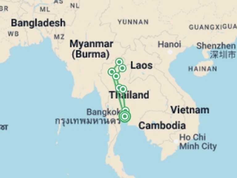 Map of 9-Day Bangkok Tour with 5 destination visits for the trip: Experience Thailand 9 Days - Bangkok To The North, Small Group Tour (other Languages)