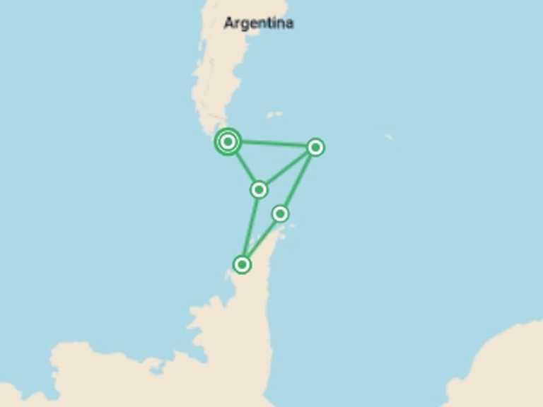 Map of South America Tour with 5 destination visits for the trip: New Year's Antarctic Circle Crossing (Ocean Victory)