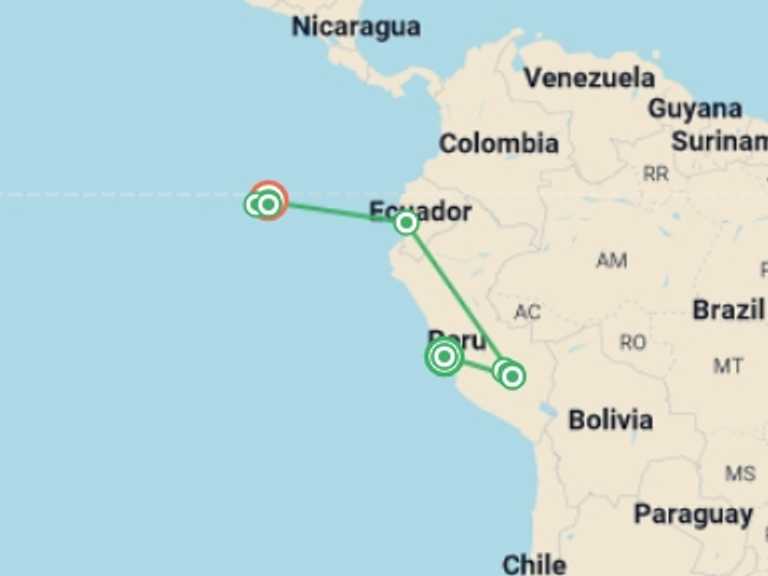 Map of South America Tour with 8 destination visits for the trip: Andes & Galapagos (multi Country)